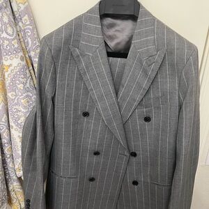 Reiss Gray Pinstripe Double-Breasted Suit Jacket